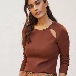 Anthropologie Maeve Ribbed Cut-Out Top Brown Size XS